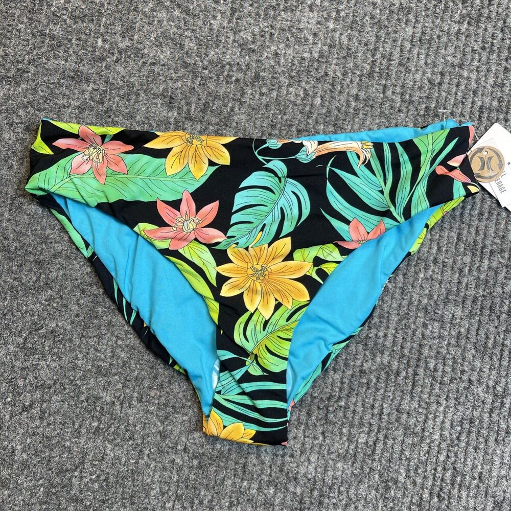 HURLEY Women Size SMALL Swim Reversible Bloom Wash Full Bottom Floral Blue NEW